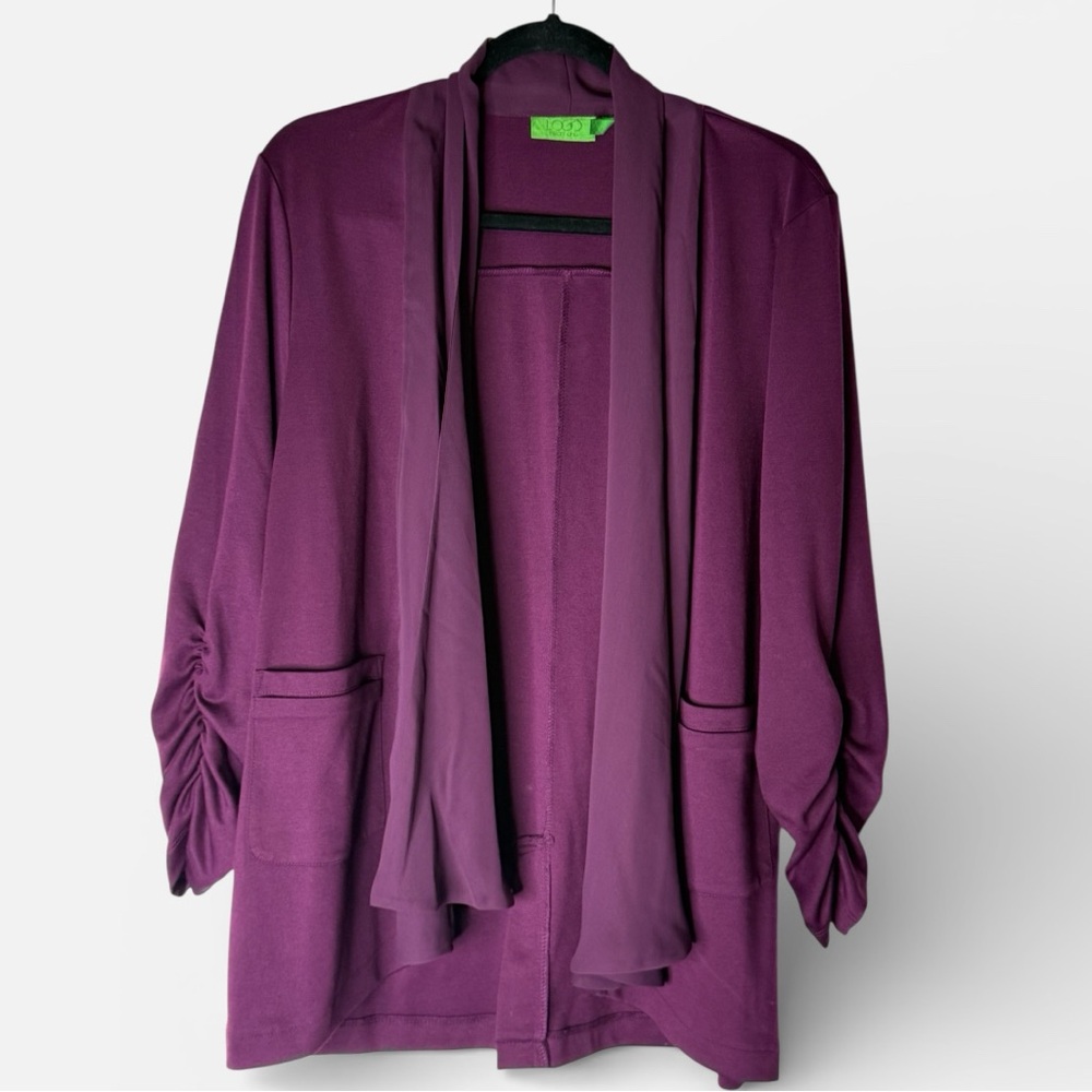 LOGO by Lori Goldstein Instant Chic Purple Open Front Cardigan Women’s Medium
